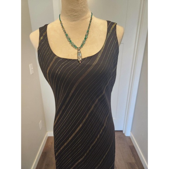 Vtg 90's Benjamin A., Bias Cut Y2K Maxi Dress Size 14 Black/Gold, Los Angeles, - Picture 2 of 4